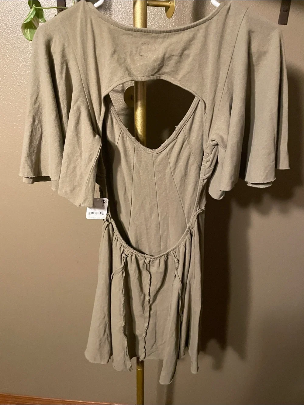 NWT Free People Olive V-Neck Flutter Sleeve Mini Dress